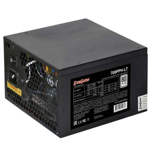 Блок питания Exegate EX282048RUS 700PPH-LT, RTL, 80+, ATX, black, APFC, 12cm, 24p, (4+4)p, 5xSATA, 3xIDE