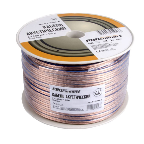 Кабель акустический Proconnect 01-6208-6 2х2.50мм² прозрачный BlueLine 100м