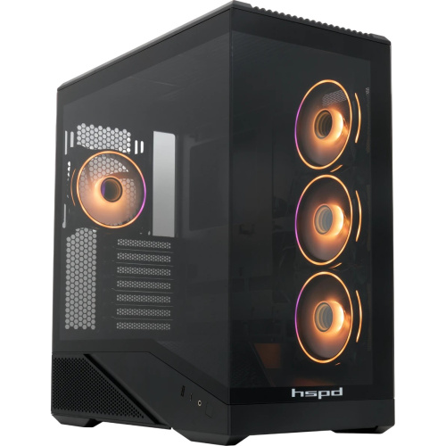 Корпус HSPD F711 (F711-TGBK- ARGB), без БП, Panoramic Full Tower, Black, TG, 0.7 SPCC, 4x120mm ATX, mITX 190/420/280mm 2x2.5", 7xPCI 1xUS