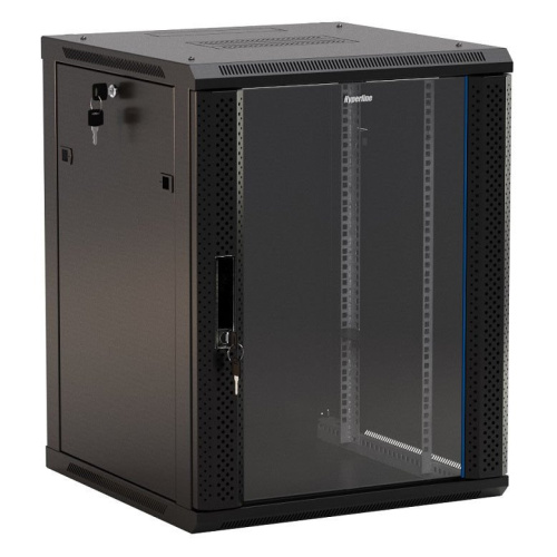 Шкаф коммутационный Hyperline TWB-0645-GP-RAL9004 настенный 6U 600x450мм пер.дв.стекл 60кг черный