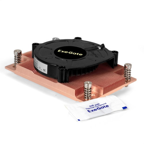 Кулер ExeGate ESNK-P0062AP4v2.PWM.1U.SP3.Cu EX297634RUS (радиальный (улитка), медный, 1U, LGA SP3, TDP 165W, PWM, 1100-6300RPM, 2 ball bearing, 4pin)