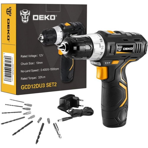 Дрель-шуруповерт Deko GCD12DU3 SET 2 063-4146 FU-Li-Ion аккум с акк и ЗУ