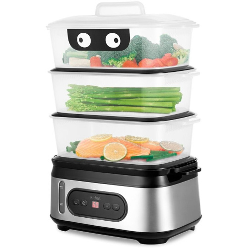 Пароварка Kitfort КТ-4082 3 ярус. серебристый