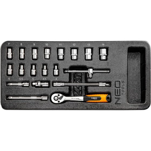 Торцевые головки NEO Tools 84-237 1/4, 19 шт.