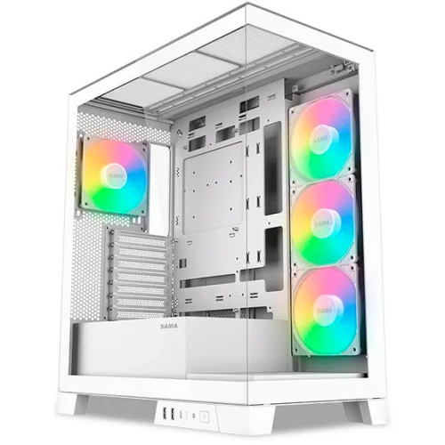 Корпус SAMA V50 White (V50-WHADA4X1-GL) без БП, Midi-Tower, TG, 4x120mm ARGB, 2xUSB 3.0 + 1xUSB 3.1 Type-C, ATX, mITX