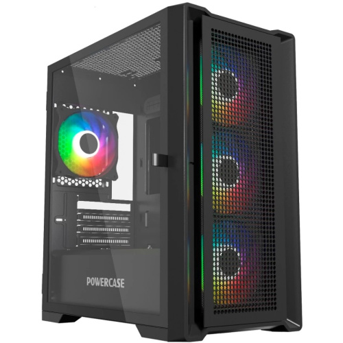 Корпус Powercase Alisio Micro X4B V2 (CAMCXB-A4), Tempered Glass, 4х 120mm ARGB fans, ARGB HUB, чёрный, mATX