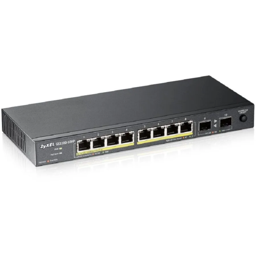 Коммутатор Zyxel GS1100-10HP v2 (GS1100-10HP-EU0102F) 8G 2SFP 8PoE+ 130W неуправляемый