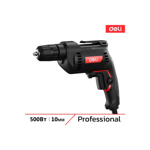 Дрель-шуруповерт Deli DE-DZ10-1E (500Вт, 10мм, 3300об/мин, картон)