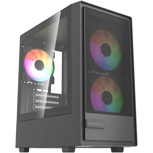 Корпус Powercase Mistral SM02 ARGB (CMMSM02B-A3), Tempered Glass, 3x120mm ARGB PWM fans, чёрный, mATX