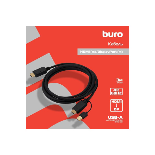 Кабель аудио-видео Buro HDMI (m)/DisplayPort (m) 3м (HDMI-DP-3M) Позолоченные контакты черный
