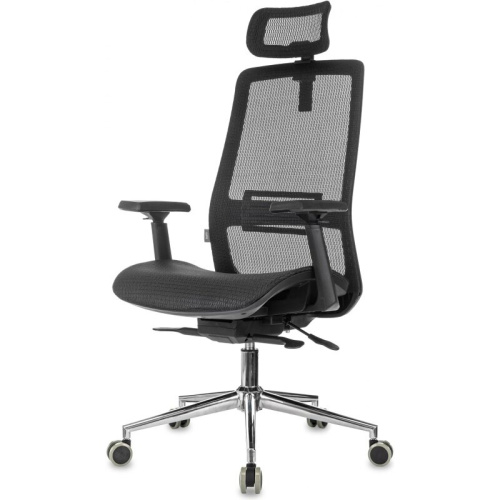 Кресло руководителя Бюрократ MC-912-H/SIT-M/B черный сетка с подголов. крестов. металл хром