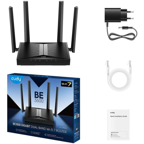 Маршрутизатор Wi-Fi 7 Cudy WR3600, BE3600, 5 LAN 10/100/1000 Мбит/с., WPS, VPN, DDNS, IPv6, WPS, WPA3, IPTV, Wake-on-LAN, MU-MIMO