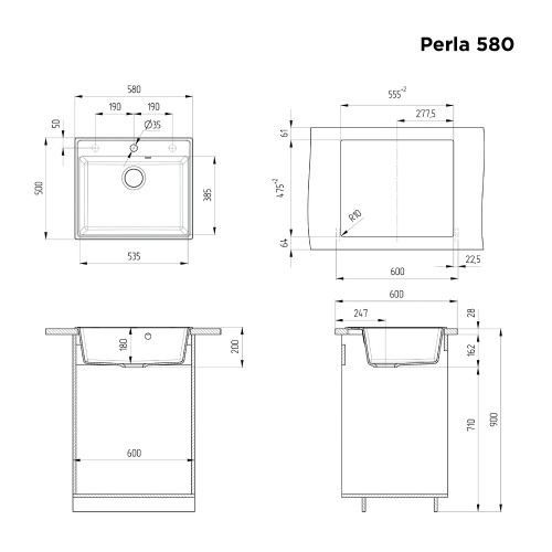 Кухонная мойка MAUNFELD Perla 580 MFQS-580DGR темно-серый