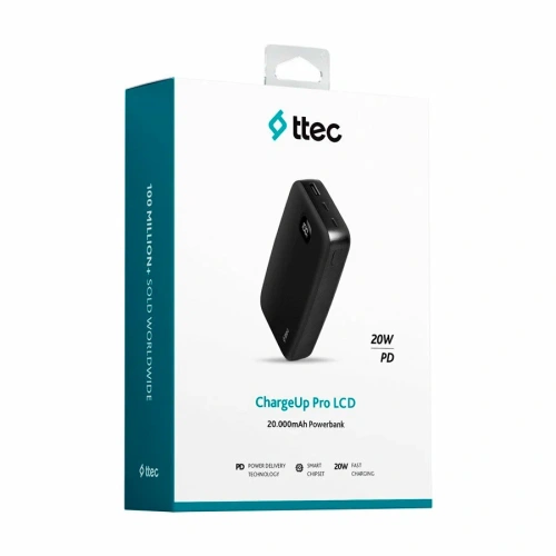 Внешний аккумулятор TTEC 2BB213S ChargeUp Pro LCD 20000mAh PD 20W Powerbank Black