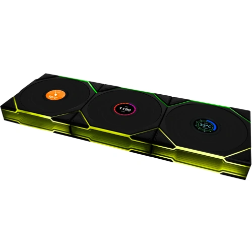Комплект вентиляторов (3шт.) Li Uni Fan TL Wireless LCD 120 Reverse Blade (G99.12RTLLCD1W3B.R0)/12RTLLCD1W3B Black/120x124x28мм(PWM, ARGB,1900 об/мин)