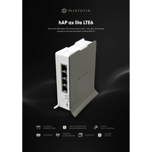 Wi-Fi маршрутизатор MIKROTIK L41G-2AXD&FG621-EA HAP AX Lite LTE6